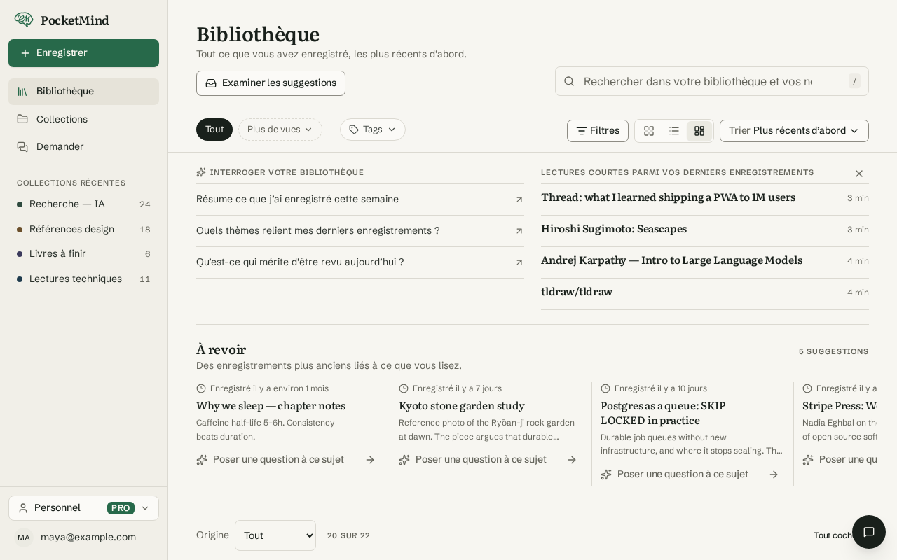 La bibliothèque Pocketmind sur ordinateur